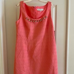 Nipon Boutique Coral Dress with Jeweled Neckline